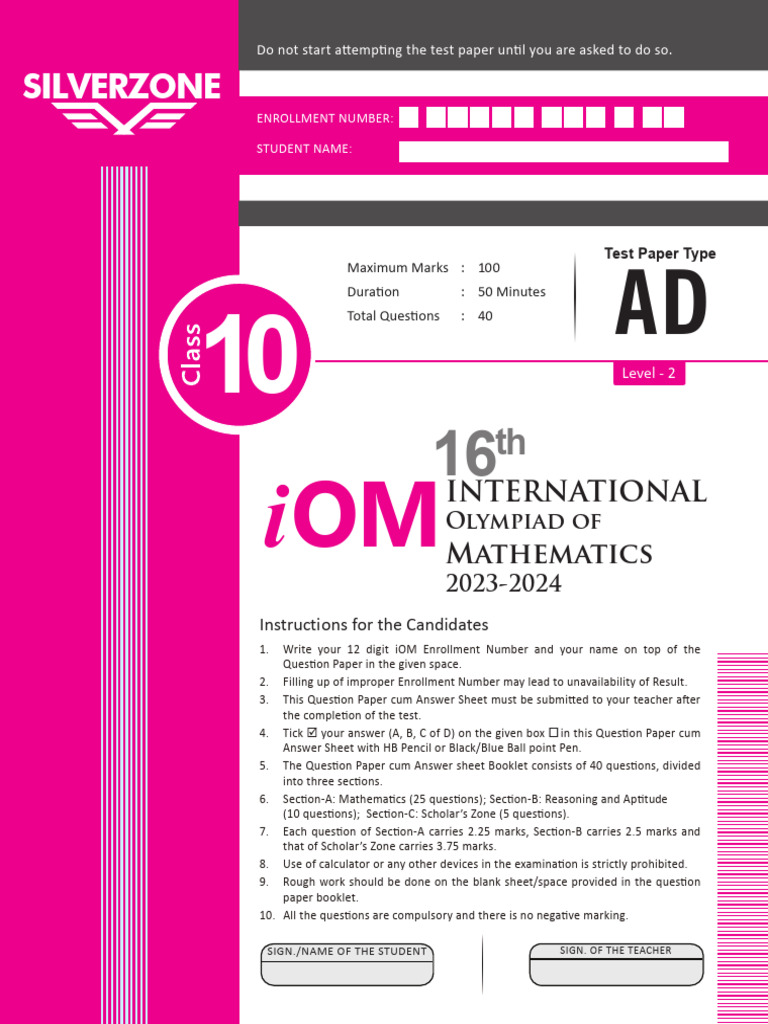 International Olympiad Mathematics Test 2023 | PDF | Circle | Area