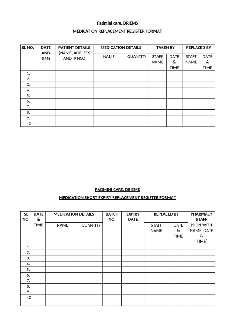 Replacement Register Format | PDF