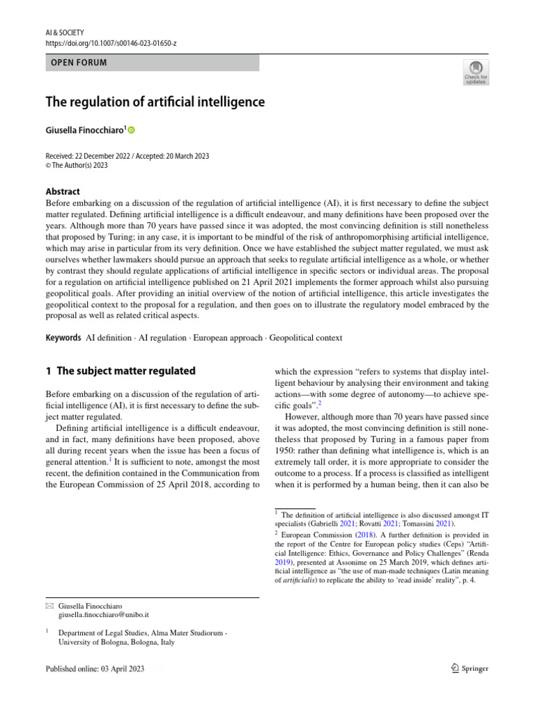 Regulation of Artificial Intelligence Overview | PDF | Artificial ...