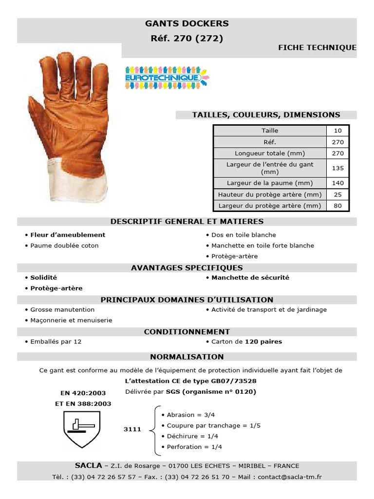 Gants Dockers : caractéristiques et normes | PDF
