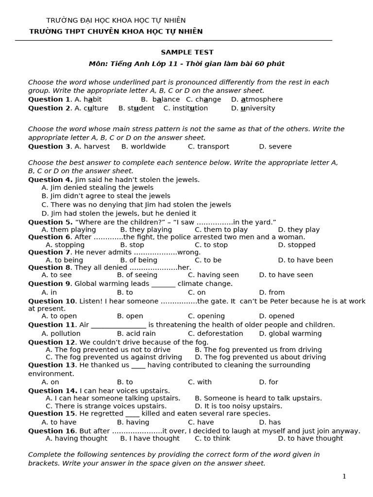 English Test for 11th Grade Students | PDF | Climate Change | Climate