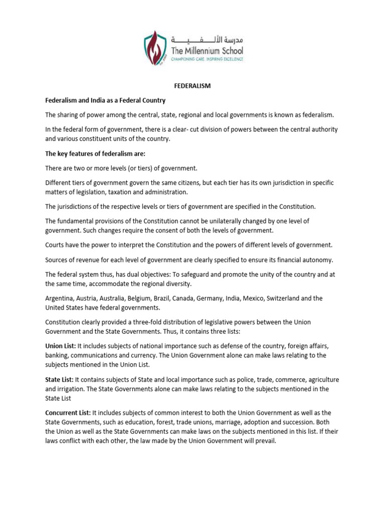FEDERALISM - Revision (Pol Sci) | PDF | Government | Governance