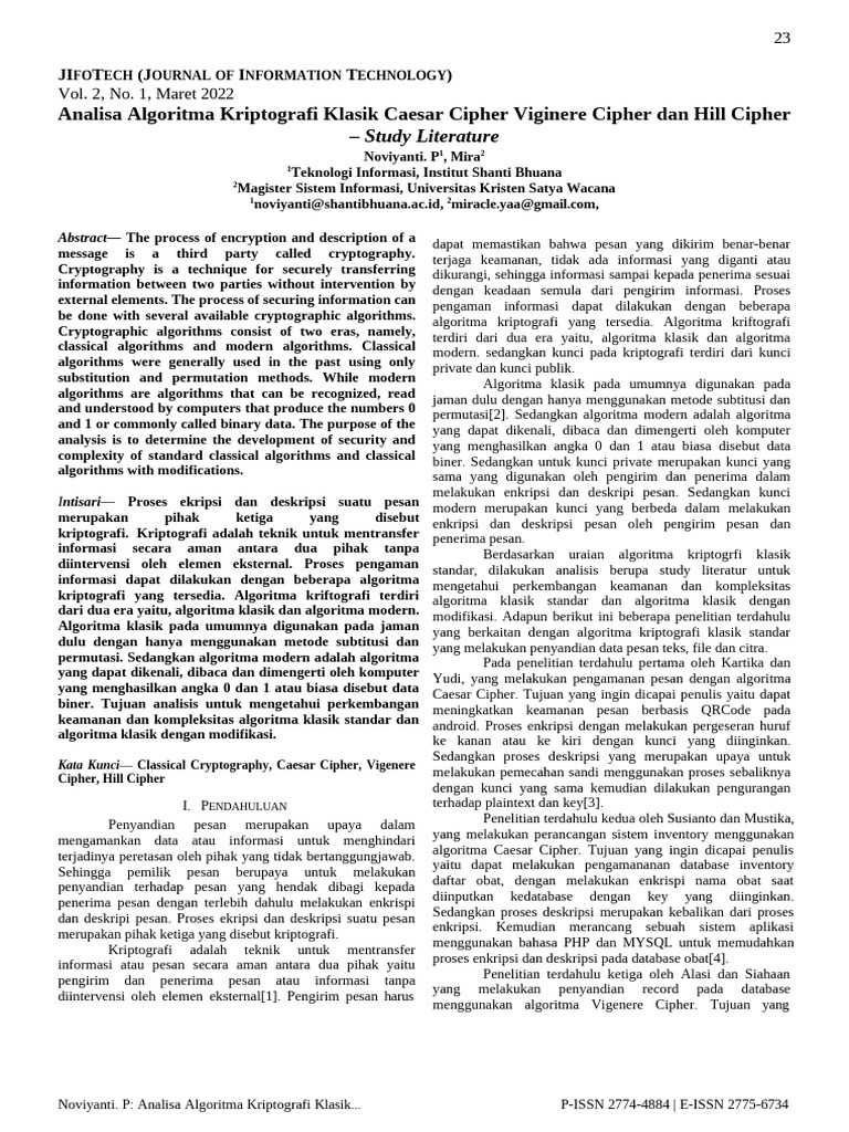Analisis Algoritma Vigenere Cipher | PDF