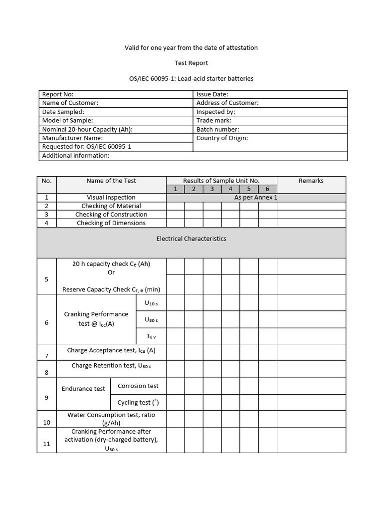 Lead-Acid Battery Test Report | PDF | Manufactured Goods | Electrical ...