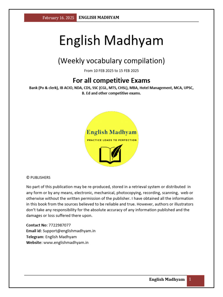 Weekly Vocabulary for Competitive Exams | PDF | Verb | Adjective