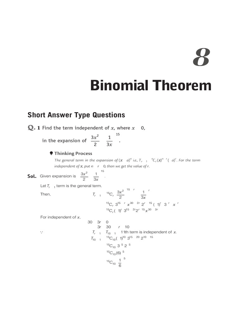 Binomial Theorem Short Answer Guide | PDF | Discrete Mathematics ...