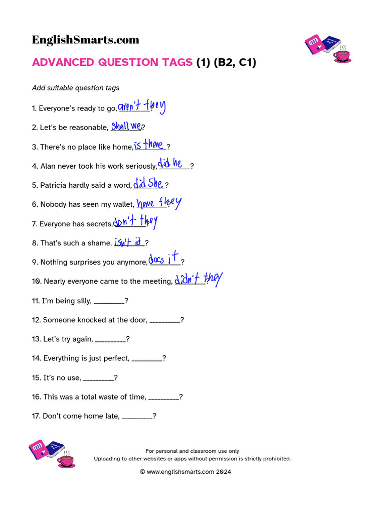 Advanced Tag Questions Exercises | PDF