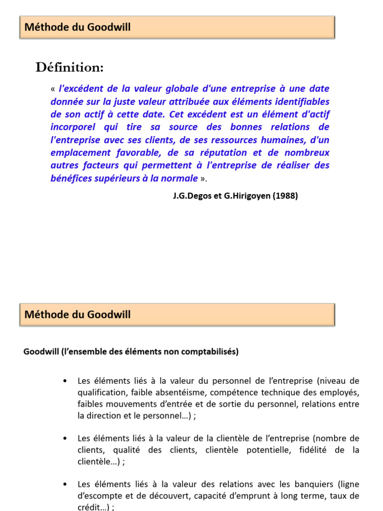Méthodes de calcul du Goodwill | PDF | Goodwill (Comptabilité ...
