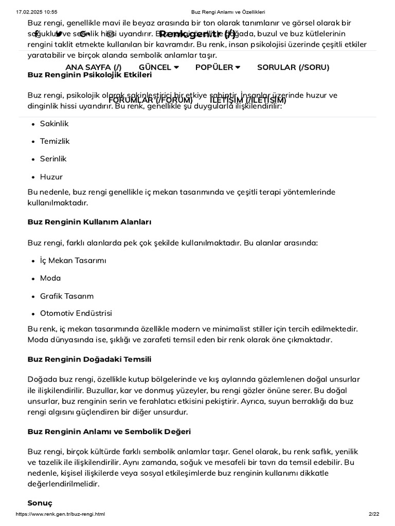 Buz Rengi Anlamı Ve Özellikleri | PDF