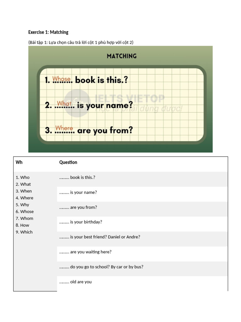 Bai Tap WH Ques and Yes No Ques | PDF
