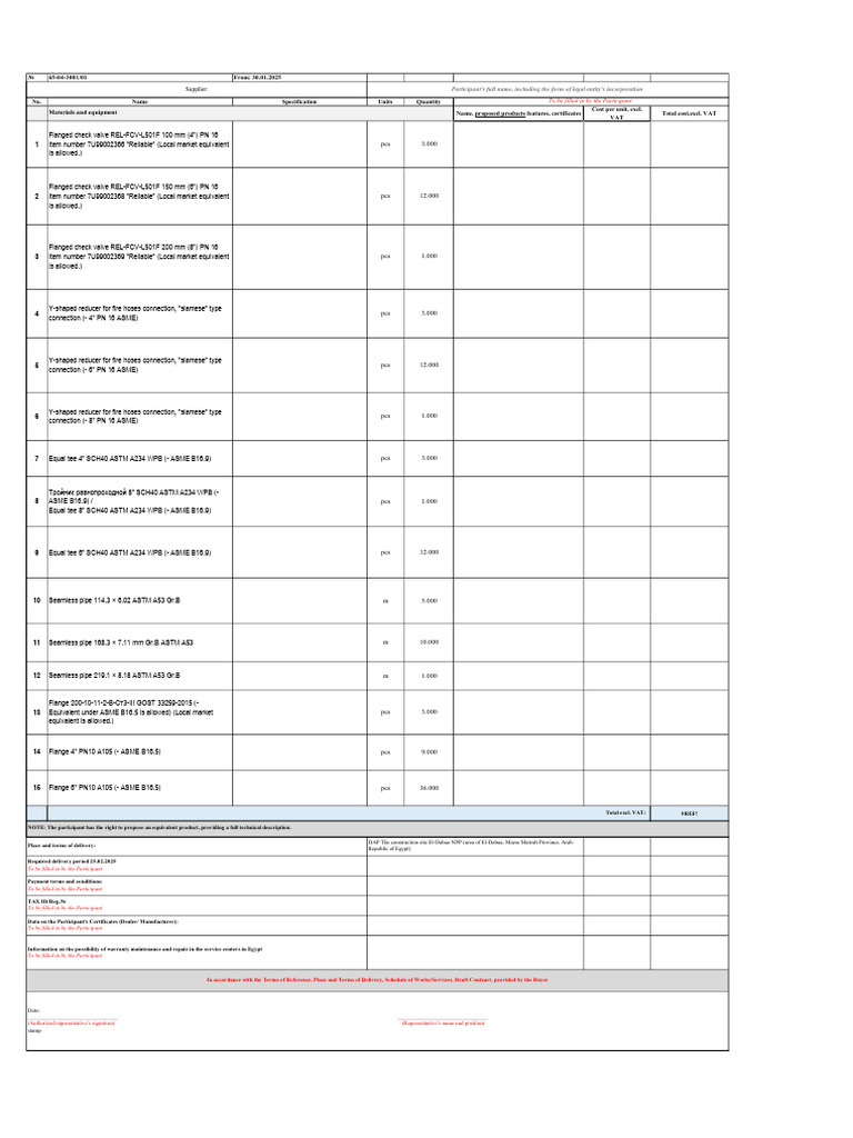BOQ for Equipment Supply at El-Dabaa NPP | PDF | Chemical Engineering ...