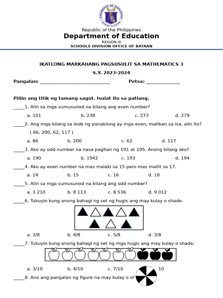 3rdperiodicaltest Mathematics Pdf