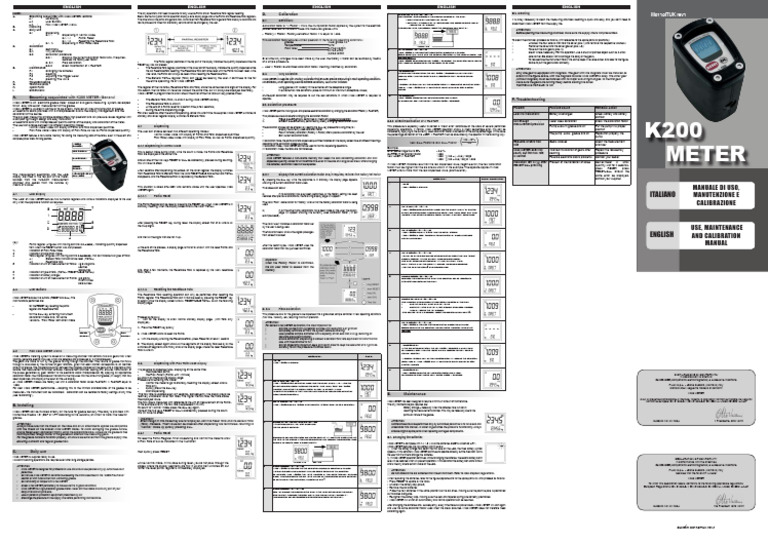 K200 Meter Calibration and Operation Guide | PDF | Calibration | Flow ...