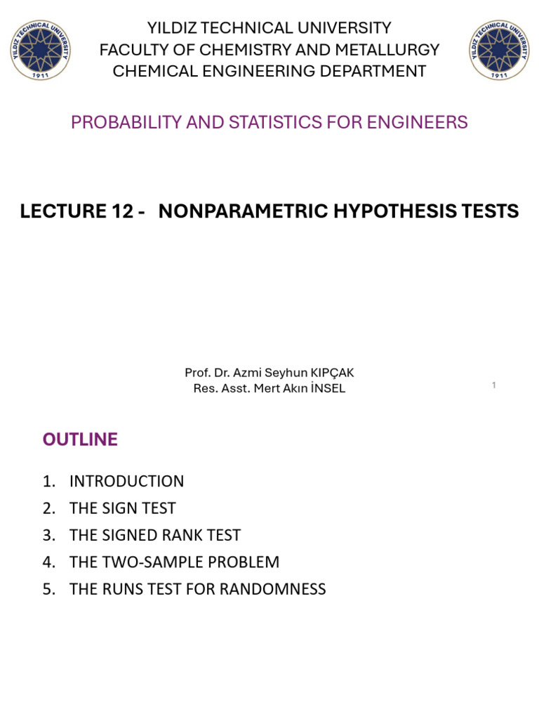 Lecture 12 - Nonparametric Hypothesis Tests | PDF | Probability Theory ...