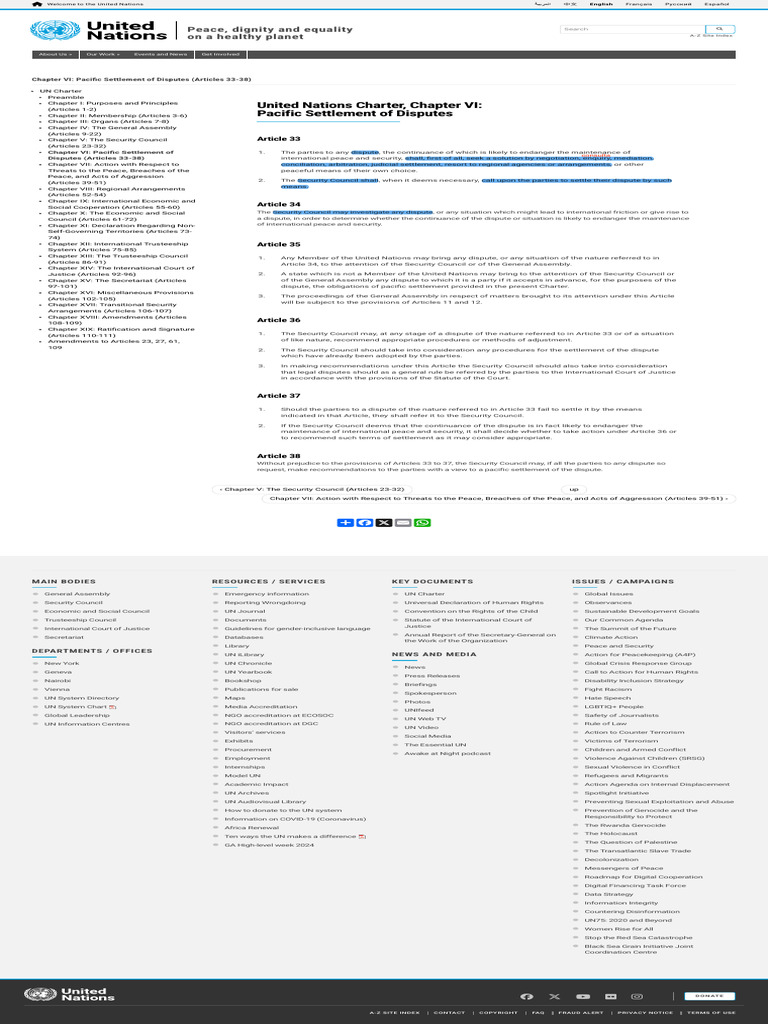 UN Charter Chapter VI Overview | PDF | United Nations | International ...