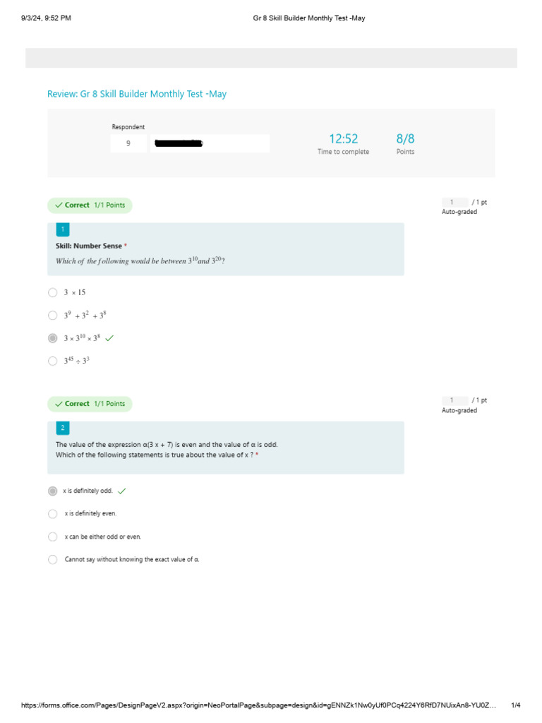 GR 8 Skill Builder Monthly Test - May | PDF | Mathematics