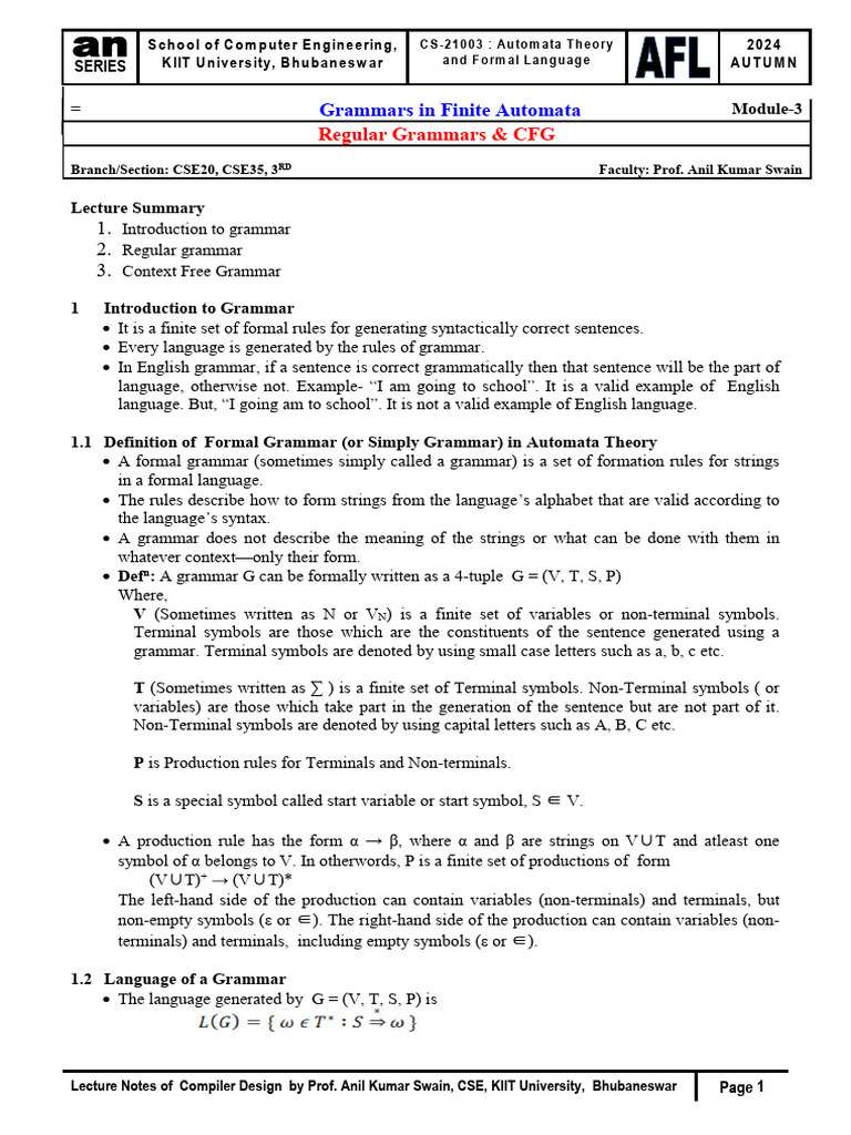 Regular and Context-Free Grammars Explained | PDF | Theoretical ...