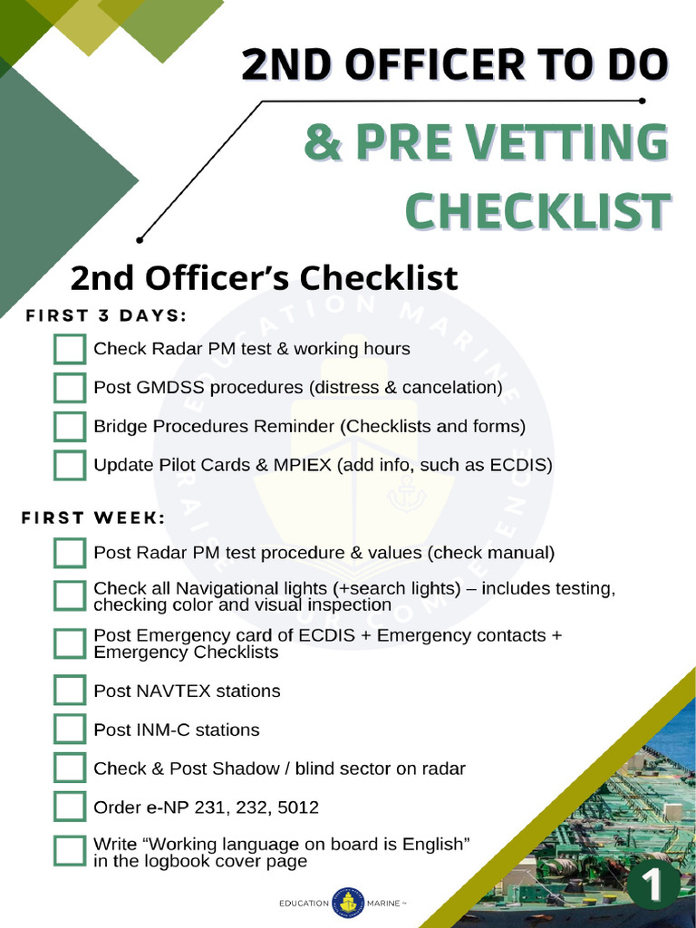 2nd Officer To Do - Pre Vetting Checklist | PDF