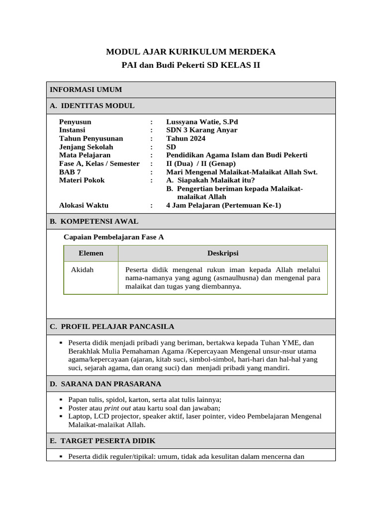Modul Ajar Pai Bab 7 Kelas 2 | PDF