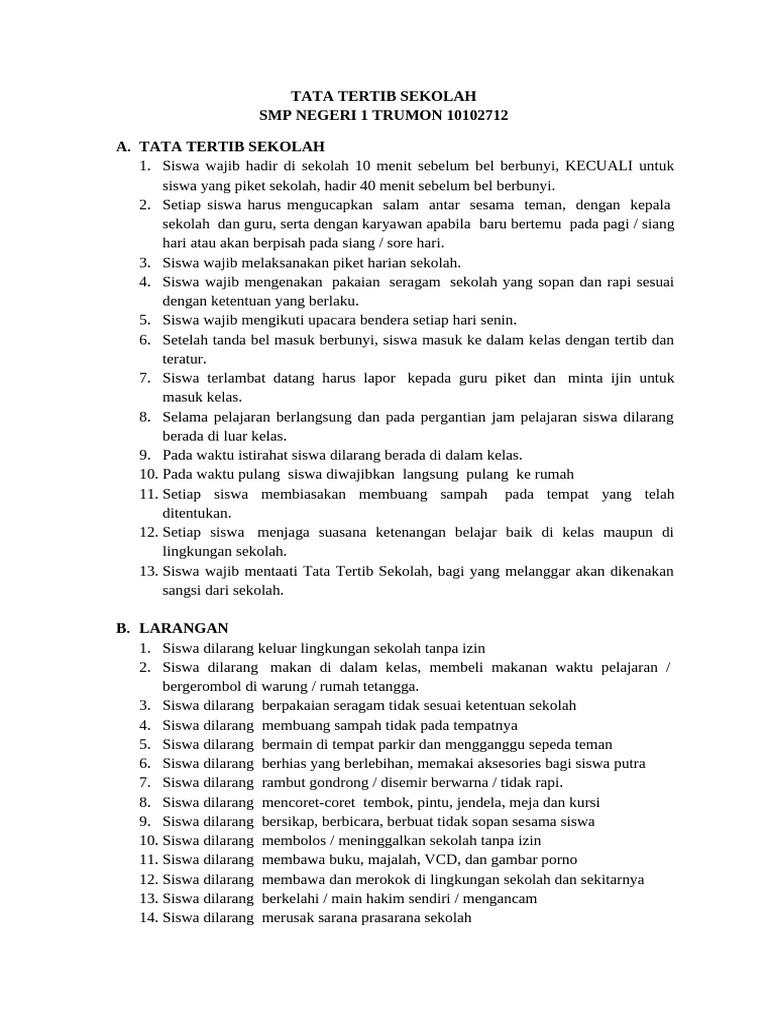 Tata Tertib dan Larangan di SMP 1 Trumon | PDF