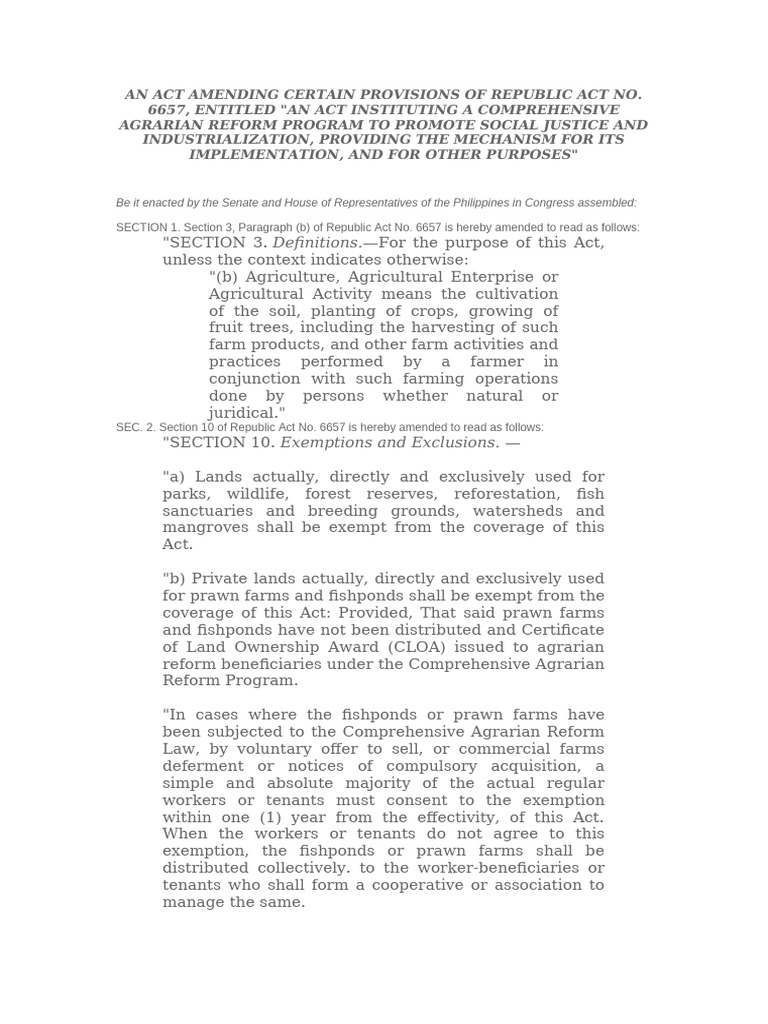 An Act Amending Certain Provisions of Republic Act6657 | PDF ...