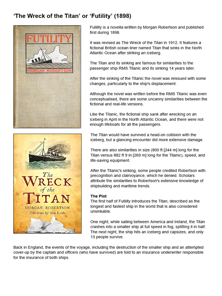 The Wreck of the Titan: 1898 Novel | PDF | International Maritime ...