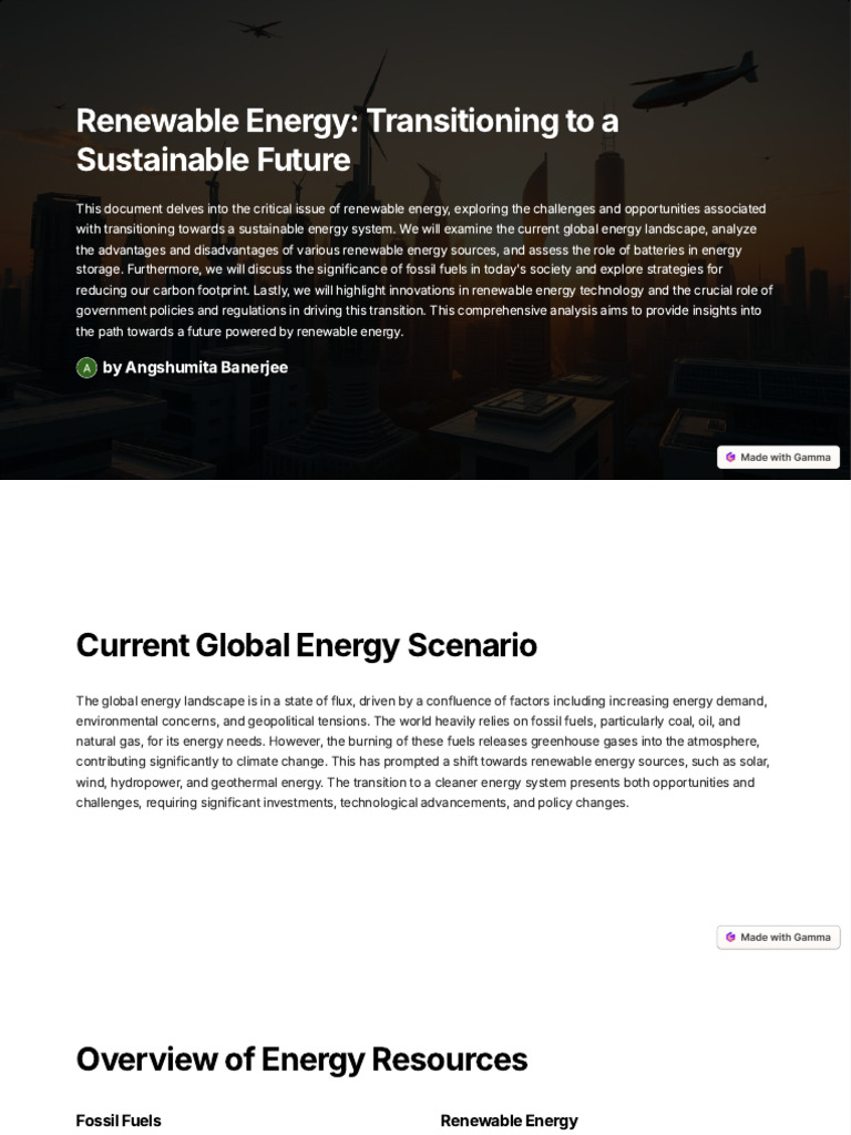 Renewable Energy Transitioning to a Sustainable Future | PDF ...