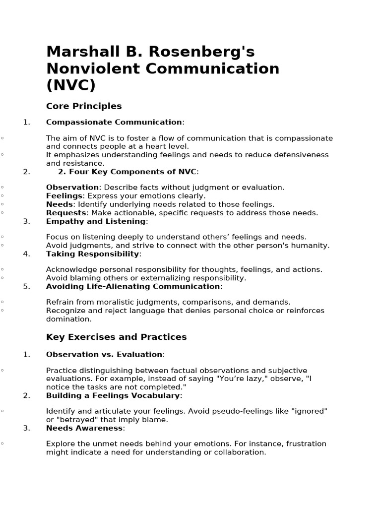 Nonviolent Communication: Core Principles | PDF | Psychology ...