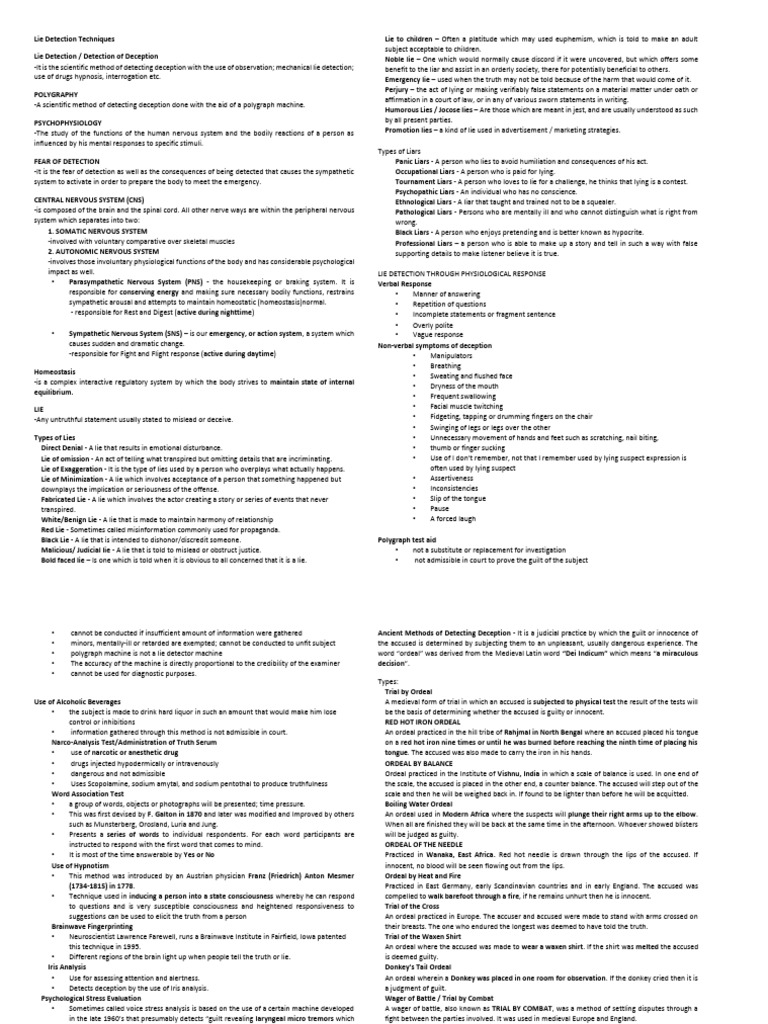 Prelim Polygraphy Notes | PDF | Lie | Polygraph