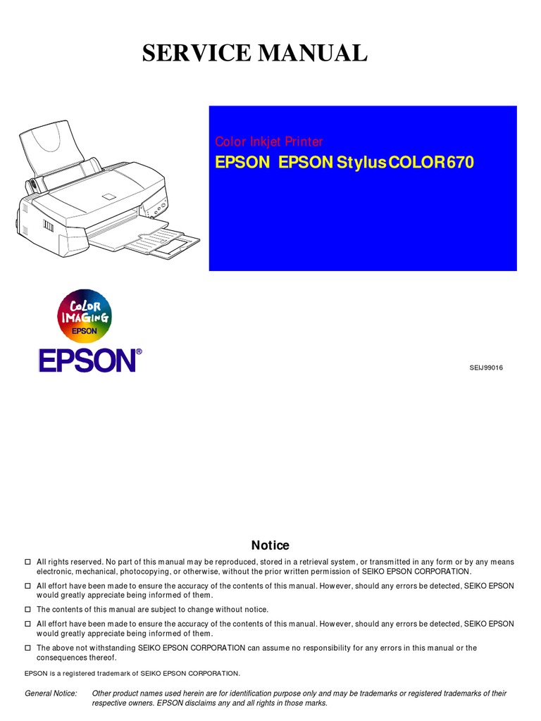 Epson Stylus Color 670 Service Manual | PDF | Usb | Printer (Computing)