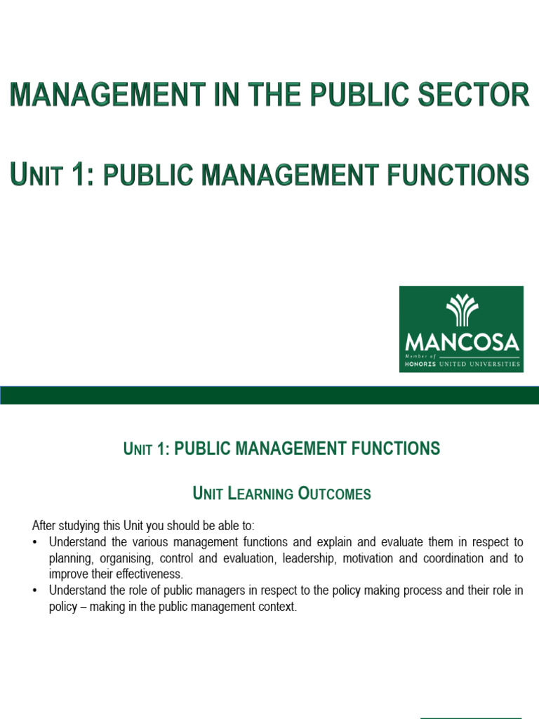 Public Management Functions Overview Pdf Institution Motivation