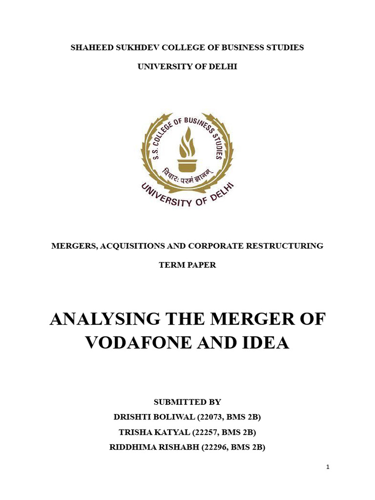 Vodafone-Idea Merger Analysis Report | PDF | Mergers And Acquisitions ...
