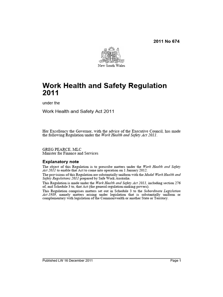 NSW Work Health and Safety Regulation 2011 | PDF | Occupational Safety ...