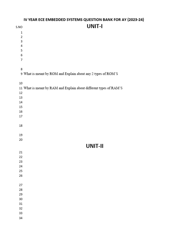 ECE Embedded Systems Question Bank 2023-24 | PDF | Embedded System ...