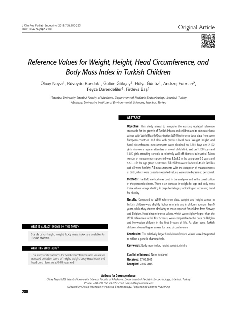 Growth Standards for Turkish Children | PDF | Body Mass Index ...