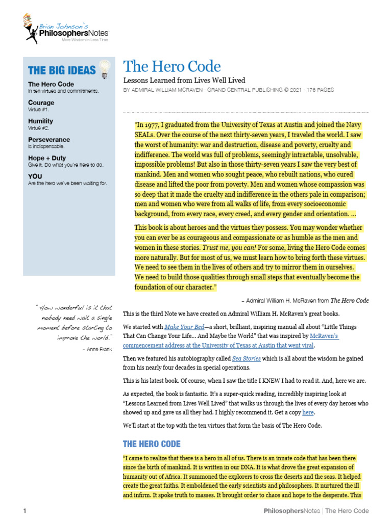 The Hero Code: Ten Core Virtues | PDF | Courage | Humility