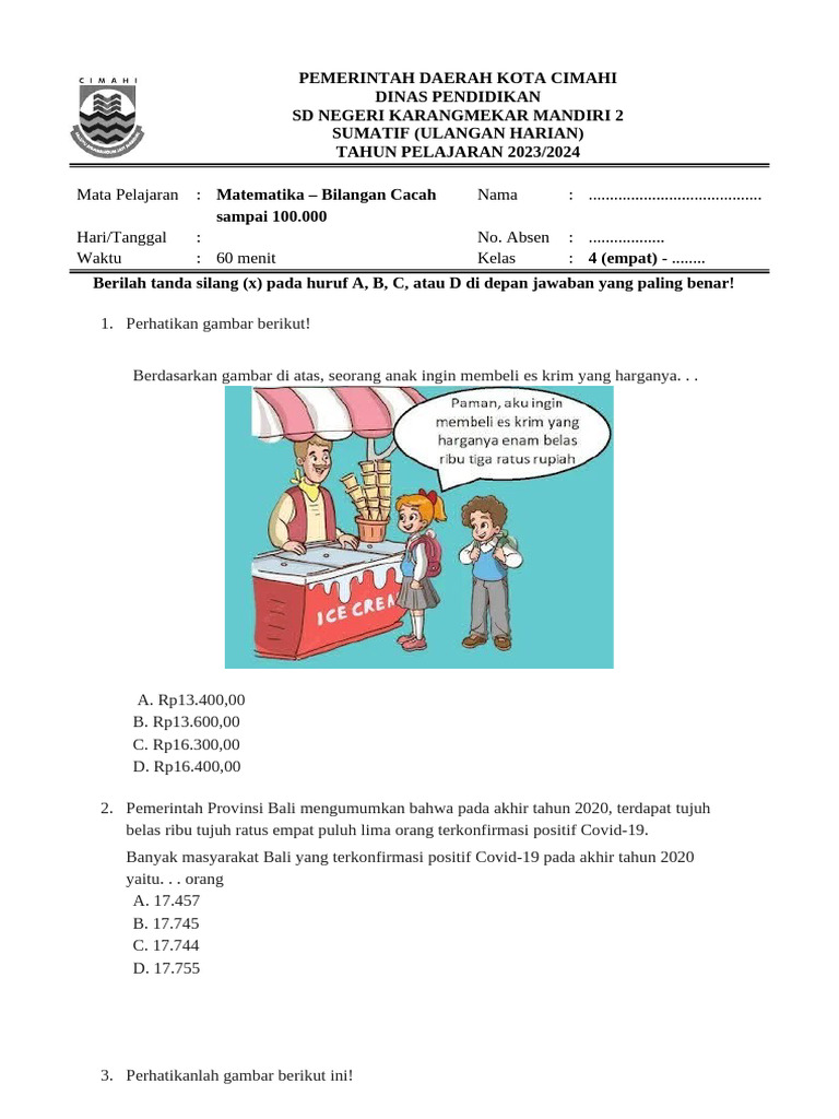 Soal Matematika Bilangan Cacah Kelas 5 | PDF