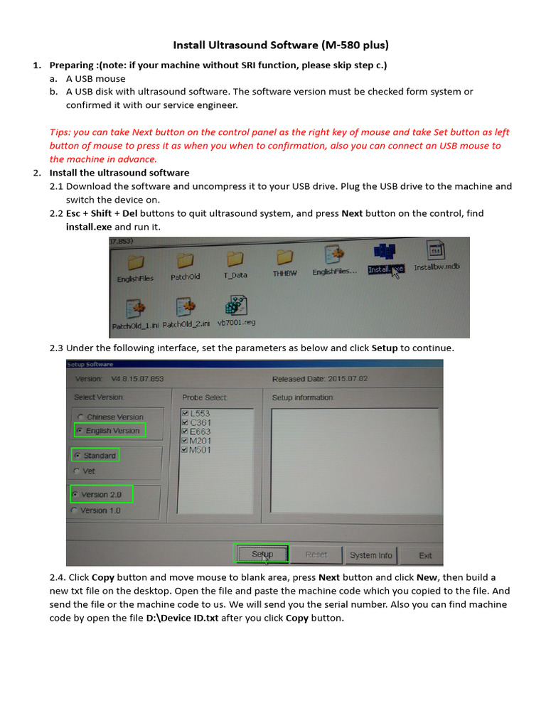 Install Ultrasound Software (M-580 Plus) | PDF