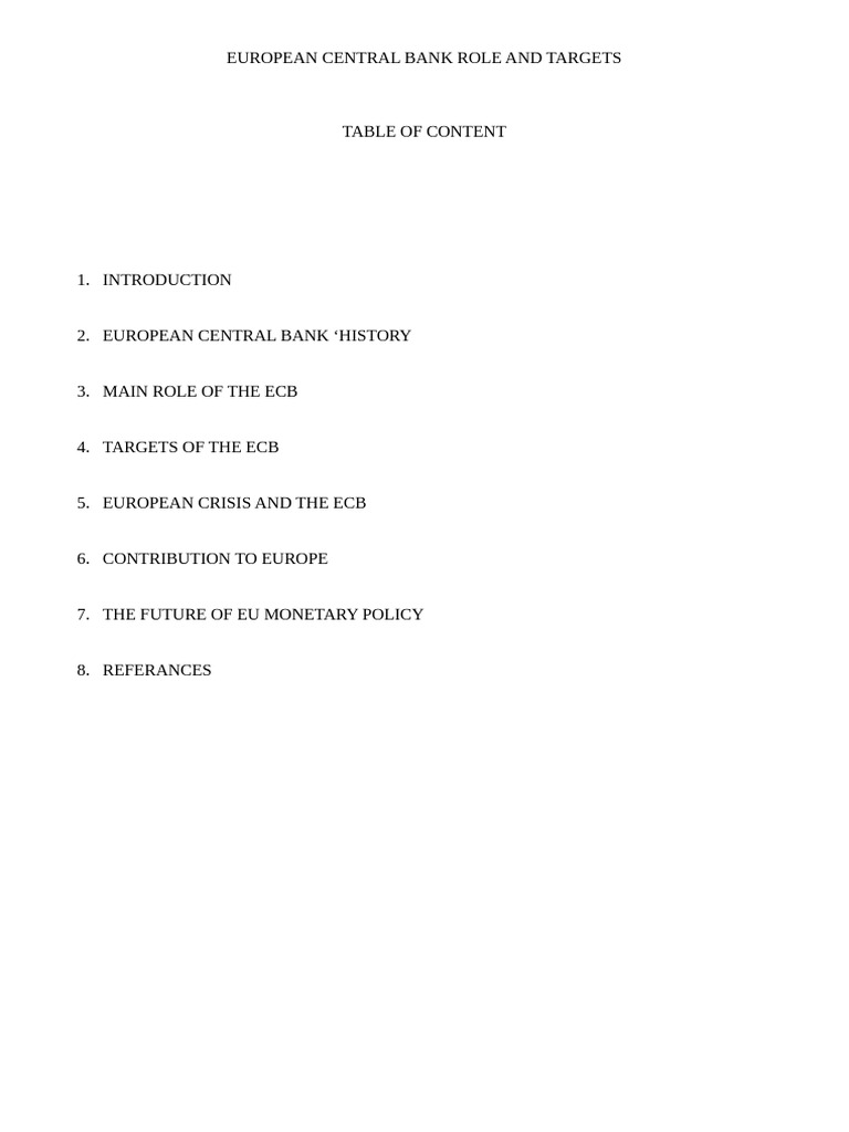 European Central Bank: Roles and Targets | PDF | European Central Bank ...