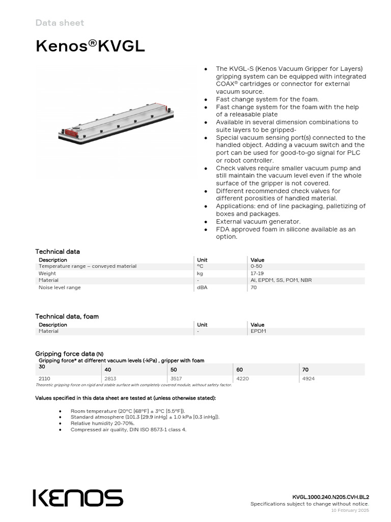 KVGL-S Vacuum Gripper Specifications | PDF | Manufactured Goods
