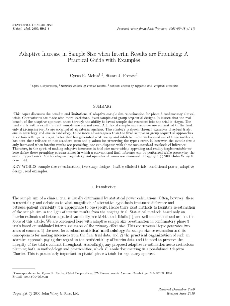 Adaptive Sample Size in Clinical Trials | PDF | Sampling (Statistics ...