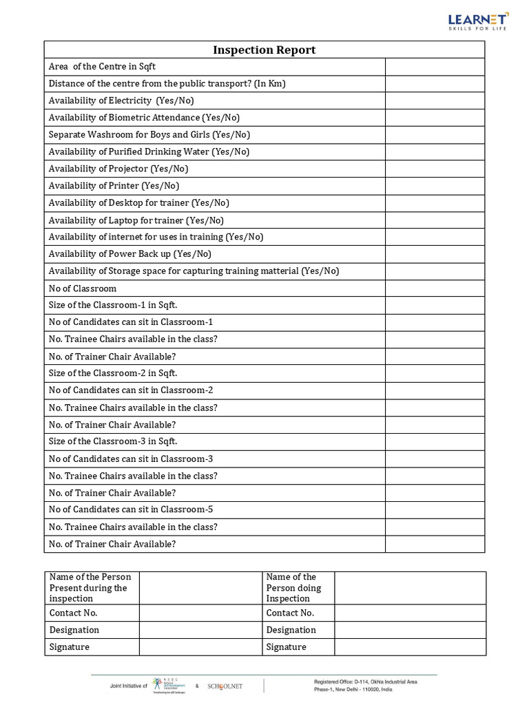 Training Centre Inspection Report | PDF