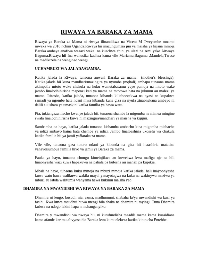 RIWAYA YA BARAKA ZA MAMA Na TR - BAHATI. M-1 | PDF