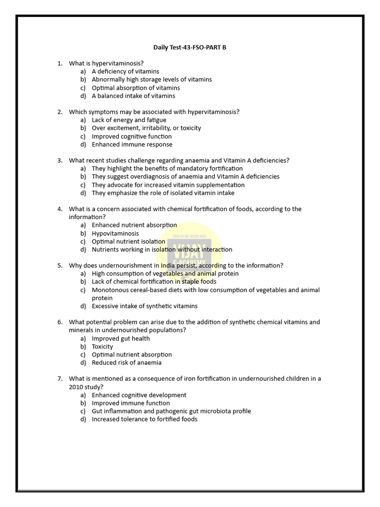 Daily Test 43 Fso Part B | PDF | Vitamin | Nutrition