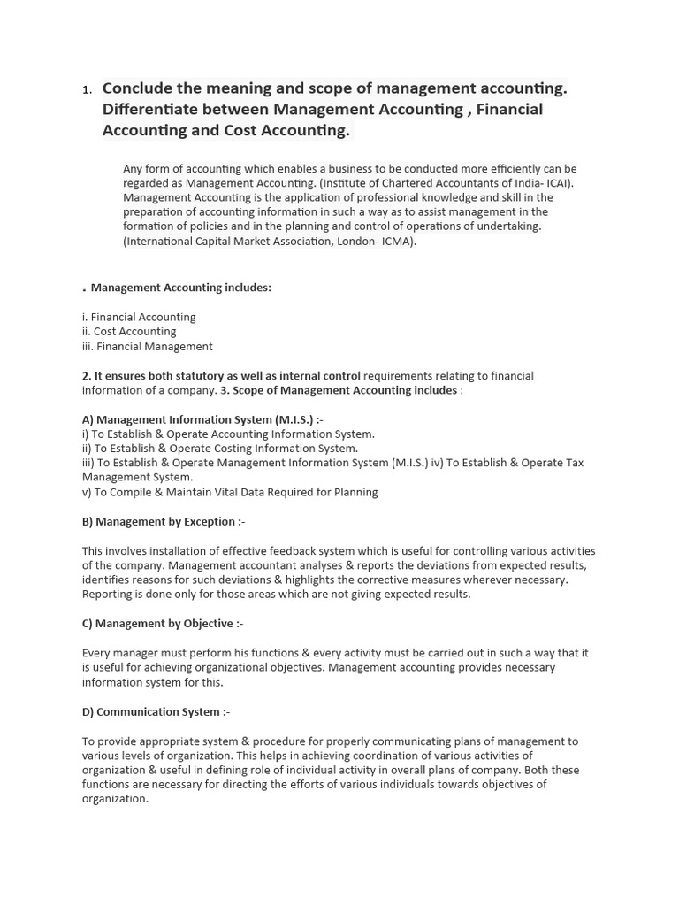 Management Accounting Explained: Scope & Concepts | PDF | Governance ...