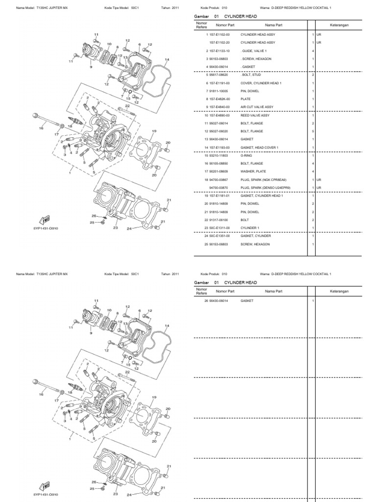 Yamaha T135HC Jupiter MX Parts List | PDF | Engines