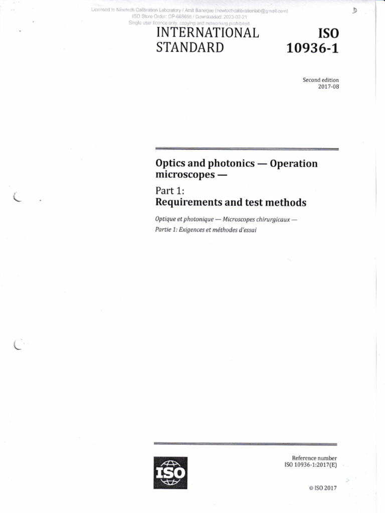 ISO 10936-1: Surgical Microscope Standards | PDF | International ...
