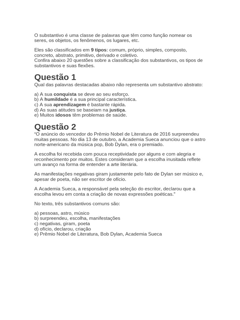 Classificação e Tipos de Substantivos | PDF | Substantivo