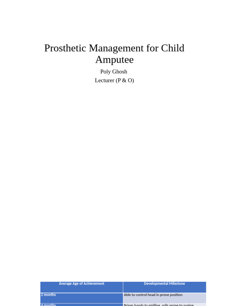 Prosthetic Management for Child Amputees | PDF | Prosthesis | Amputation