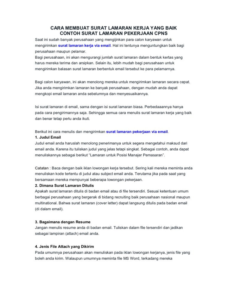 Cara Menulis Surat Lamaran Di Email - Contoh Seputar Surat